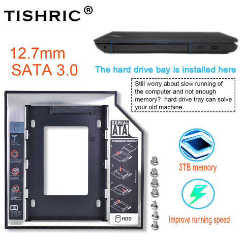 Tishric-adaptador Universal de carcasa de plástico y aluminio para ordenador portátil, disco duro de 12,7mm, SATA 3,0, 2,5 pulgadas, HDD Caddy, DVD, ODD ► Foto 1/6