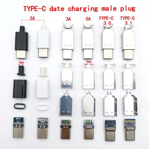 Enchufe de carga macho USB 3,1 tipo C 2,0, adaptador de USB-C de tipo de soldadura 3/4 en 1, Conector de corriente grande con funda, 2 juegos ► Foto 1/6