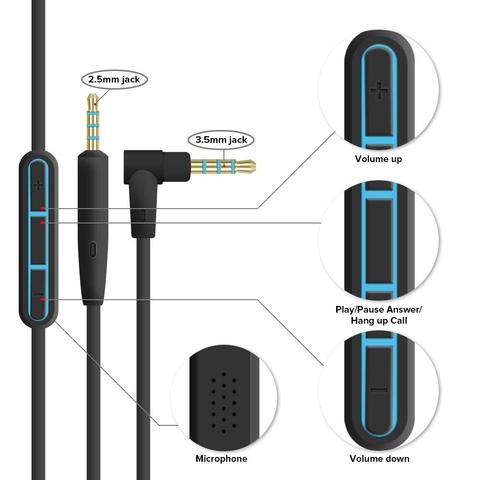 Cable de Audio de 2,5mm a 3,5mm para Bose QC25 35/OE 2/OE 2i/ae2silencioso, cómodo Cable de auriculares con micrófono para Iphone y Android ► Foto 1/6