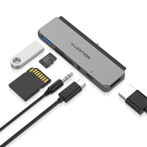 Hub USB C multipuerto para nuevo iPad Pro 11/12.9, con HDMI 4K, USB 3,0, lectores de tarjetas SD/Micro SD, entrega de energía y Aux de 3,5mm ► Foto 1/6