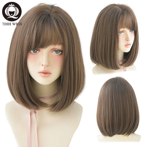 7JHH WIGS-con flequillo postizo lateral para niña, pelo sintético liso de moda para el cabello, resistente al calor ► Foto 1/6