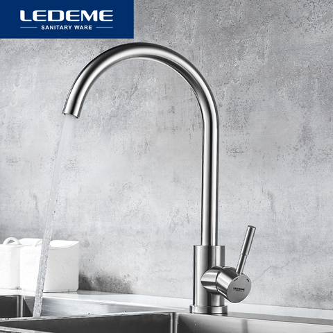 LEDEME-grifo de cocina de acero inoxidable, mezclador de agua, de cerámica, sencillo, grúa, L74998A-3 ► Foto 1/6