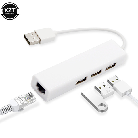 Adaptador Ethernet USB a Lan RJ45, tarjeta de red de 10/100 Mbps, cable externo con 3 puertos USB 2,0 Hub para ordenador portátil y PC ► Foto 1/6