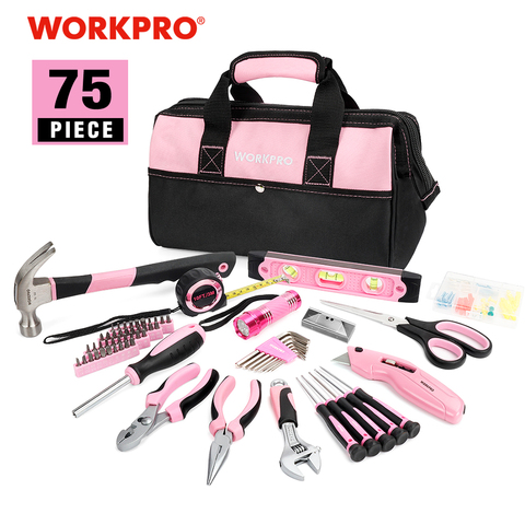 Conjunto de herramientas para el hogar WORKPRO 75 PC herramientas para el hogar Rosa juego de destornillador de prescisión bolsa de herramientas para linterna ► Foto 1/6