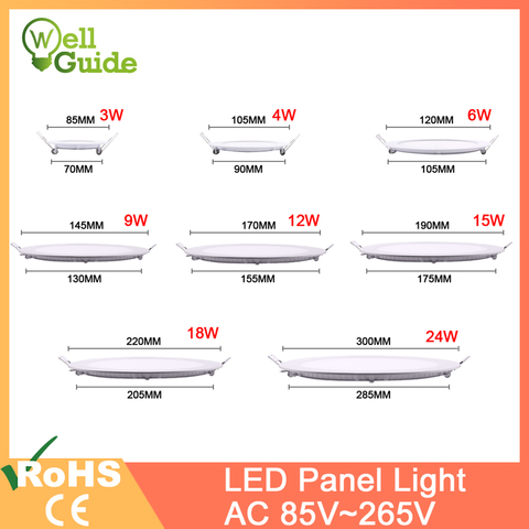 LED Ultra delgada lámpara Downlight 24W 18W 12W 9W 6W 3W AC110V 220V led downlight empotrable en techo rejilla slim panel cuadrado redondeado Luz ► Foto 1/6