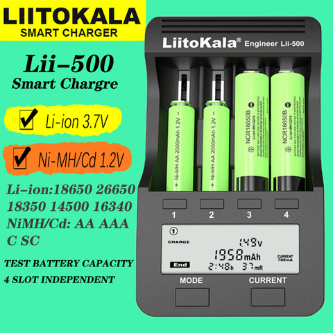 Liitokala Lii-500 Lii-500S 18650 cargador de batería 21700 26650 AA AAA para 18350, 18500, 16340, 17500, 25500, 10440, lifepo4 placas pcb ► Foto 1/6