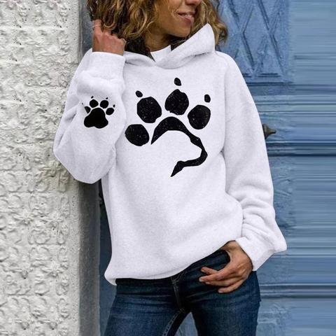 Sudaderas con estampado de pata de perro para mujer, Jersey informal ligero de manga larga con capucha, sudadera Harajuku informal de otoño e invierno ► Foto 1/6