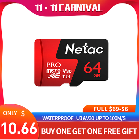 Netac-tarjeta micro sd P500 de 64gb, memoria flash, Clase 10, grabación suntrsi, vídeo Full HD y vídeo Ultra HD 4K para cámara ► Foto 1/1