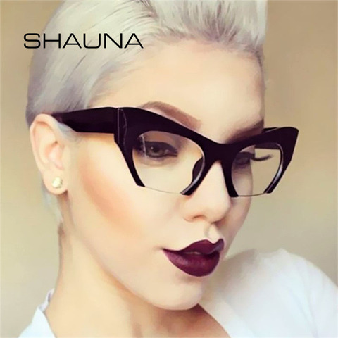 SHAUNA Retro mujer medio marco gato monturas para gafas marco óptico de moda ► Foto 1/6