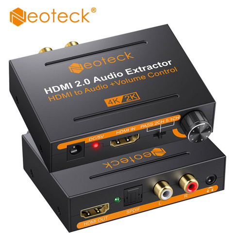 Neoteck Audio Extractor Compatible con HDMI 2,0 Control de volumen Compatible con HDMI a 5.1CH SPDIF 2.0CH de Audio de 3,5mm convertidor ► Foto 1/6