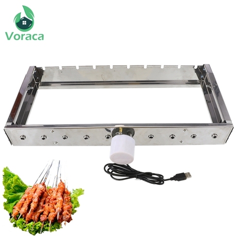 Parrilla de barbacoa automática ajustable con 10 pegatinas de barbacoa, estante de barbacoa de acero inoxidable, 10 agujeros, herramientas de barbacoa rodantes ► Foto 1/6