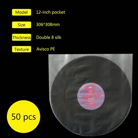 Fundas protectoras de discos de vinilo, transparentes, antiestáticas, 50 Uds., 12
