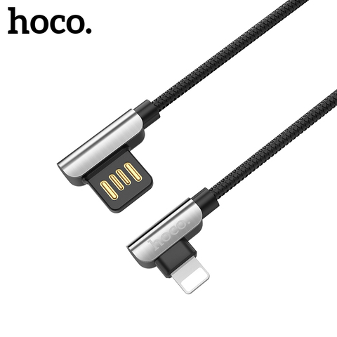 HOCO 90 grados Cable USB para iPhone 8 X XR XS Max carga rápida Cable acero inoxidable shell cargador USB cable L tipo de Cable de datos ► Foto 1/6