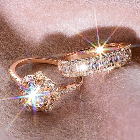 Anillo de boda de flores de color oro rosa de lujo para mujer, joyería de regalo para aniversario, venta al por mayor, moonso R5871, 2022 ► Foto 1/6