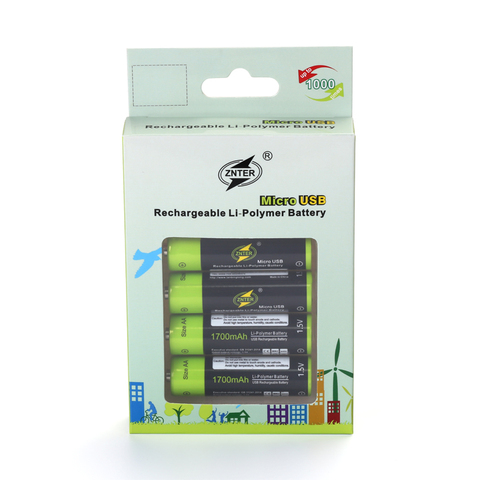 ZNTER-batería recargable de polímero de litio, AA, 1,5 V, 1700mAh, 2/4 Uds. Con cable USB en un paquete ► Foto 1/6