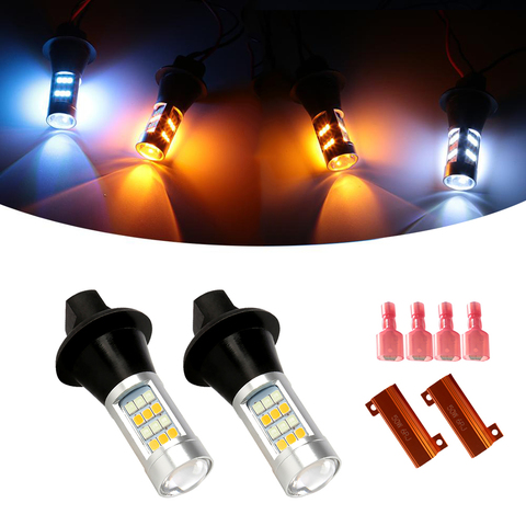 Intermitente LED para coche, luz diurna DRL, 2 uds., 42SMD, 1156/BA15S BAU15S/PY21W 7440/T20, doble Color ► Foto 1/6