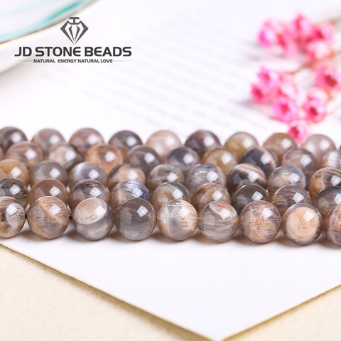 Piedra Lunar negra Natural para hombres y mujeres, pulsera de piedras naturales, 4, 6, 8 y 10mm ► Foto 1/5