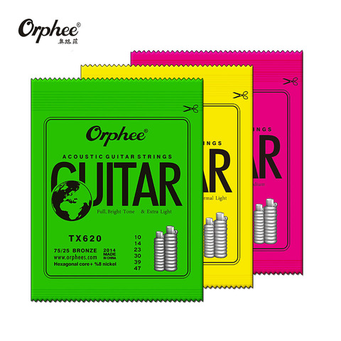 Orphee gran oferta 6 unids/set cuerda de guitarra acústica Hexagonal Core + 8% níquel completa tono brillante cuerda de guitarra acústica ► Foto 1/6