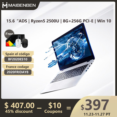 MAIBENBEN Laptop DaMai E527 15.6 inch ADS Screen / Ryzen 5 2500U / DDR4 RAM / PCI-E SSD+HDD / Windows 10 / Silver White ► Foto 1/6