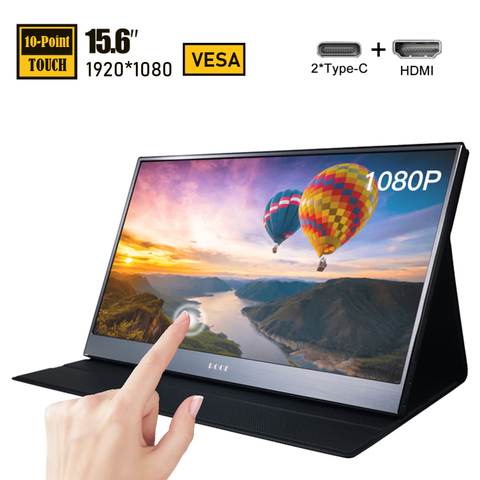 Monitor Led portátil con pantalla táctil de 15,6 pulgadas, pantalla FHD USB-C, IPS VESA con HDMI tipo C para ordenador portátil, PC, PS4, Xbox ► Foto 1/6