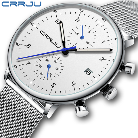 CRRJU-Reloj de pulsera para hombre, de acero inoxidable, resistente al agua, con fecha, de cuarzo, masculino ► Foto 1/6