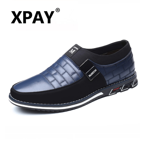 XPAY-zapatos informales de piel auténtica para hombre, mocasines transpirables sin cordones, color negro, para conducir, de talla grande 38-46, 2022 ► Foto 1/6