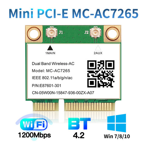 MC-AC7265 inalámbrico de 1200Mbps, Mini tarjeta Wifi PCI-E, Bluetooth 4,2, 802.11ac, banda Dual, adaptador de 2,4G y 5Ghz para ordenador portátil que llega a 7260HMW ► Foto 1/6