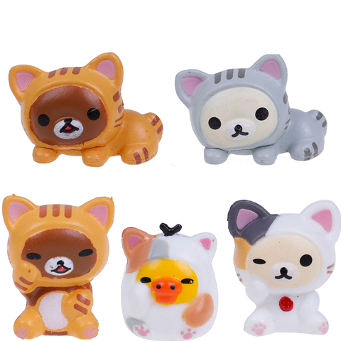 5 uds. Lindo gato Rilakkuma Cosplay Mini gato PVC figuras de acción juguetes musgo Bonsai pequeño paisaje animales modelo de decoración de juguete ► Foto 1/6