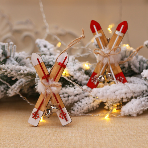 Decoración navideña de trineo de madera para el hogar, campana de esquí de madera, adornos de Navidad, regalo para niños, decoración para fiesta de año nuevo 2022 ► Foto 1/6