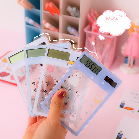 Calculadora de energía Solar de 8 dígitos, Mini calculadora portátil transparente de bolsillo, suministros escolares Kawaii, 1 Uds. ► Foto 1/6