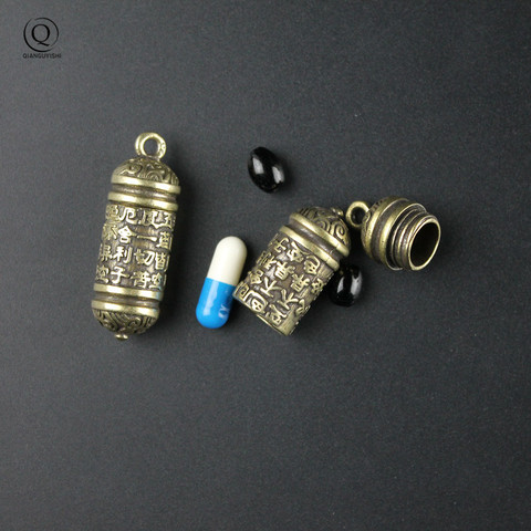 Llavero colgante cilíndrico de latón con forma de Buda GuanYin Sutra, COLLAR COLGANTE, caja de pastillas para joyería, estuche para medicamentos, contenedor de botellas ► Foto 1/6