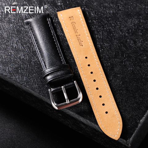 REMZEIM-Correa de cuero genuino para reloj, Pulsera de piel de ternero marrón y negro de 18, 20, 22 y 24mm, accesorios para reloj ► Foto 1/6