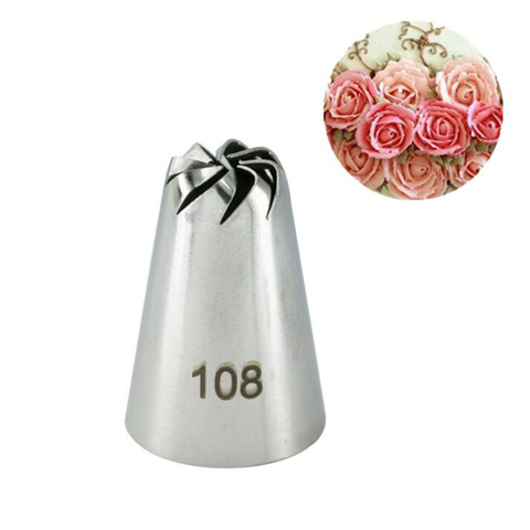 #108 # 108L Rosa glaseado boquillas de acero inoxidable flor boca crema boquillas de pastelería bolsa herramientas de decoración de pasteles ► Foto 1/6