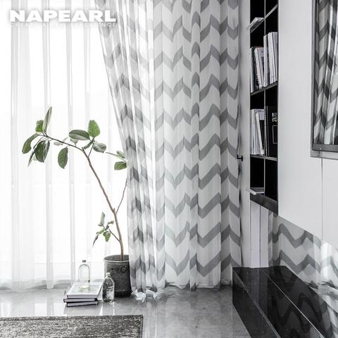 NAPEARL 1 pieza corta transparente cortinas raya ondulada Jacquard gotas x ojalillos hilo tela para ventanas de la habitación Simple de tul ► Foto 1/6