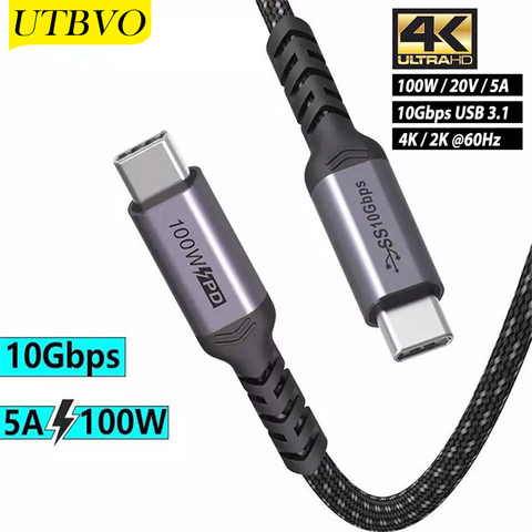 UTBVO PD 100W Cable USB 3,1 Gen2 10Gbps Cable Thunderbolt 3 QC 4,0 de tipo C USB-C Cable PPS E-MARK entrega de potencia para el MacBook Pro ► Foto 1/6