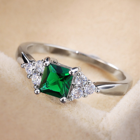Huitan-anillo de compromiso con Circonia cúbica verde para mujer, sortija, estilo minimalista, sencillo, diseño modesto, para chica ► Foto 1/6