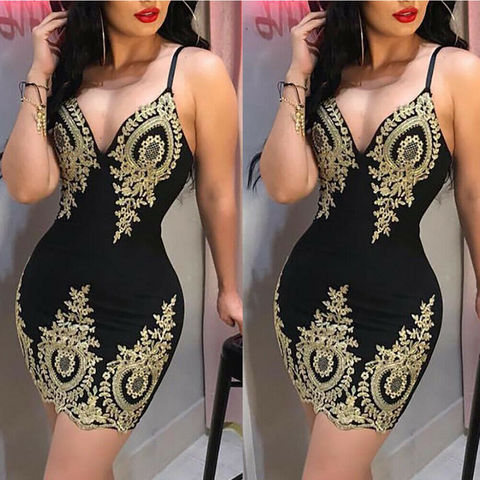 Vestido corto femenino ajustado con escote triangular para verano, minivestido sexy con estampado de cuello en V para mujer, para fiesta y Club nocturno ► Foto 1/1