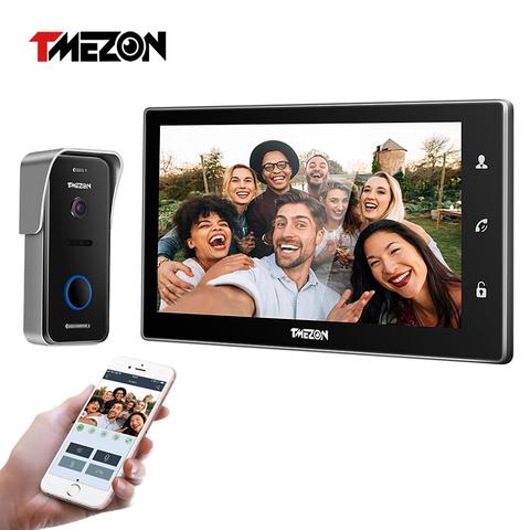 Tmezon-Timbre inteligente inalámbrico de vídeo, campana de pantalla táctil de wifi, con 1 monitor IP de 10 pulgadas, cámara de 1x720P y sistema de intercomunicación de teléfono y puerta alámbrica ► Foto 1/6