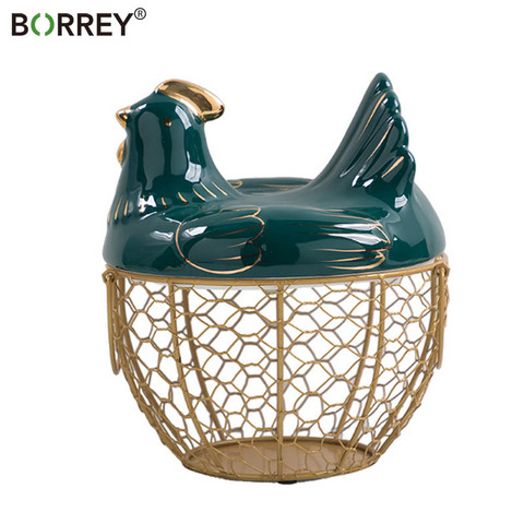 BORREY-Soporte de cerámica para huevos, cesta de almacenamiento de pollo, aperitivos, frutas y huevos, decoración de gallina, cesta de cocina ► Foto 1/6