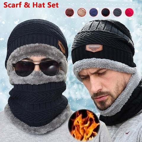 Boina sombreros de invierno para hombre y mujer, conjunto de bufanda, sombrero abrigado tejido, gorro de Calavera, calentador de cuello con forro polar grueso, 2022 ► Foto 1/6