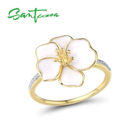 SANTUZZA anillos de plata para las mujeres genuino 925 plata esterlina delicada flor blanca orquídea delicado de moda de joyería de esmalte hecho a mano ► Foto 1/6