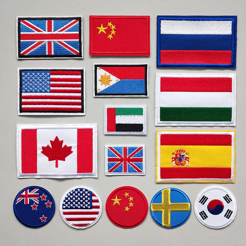 Parche bordado de bandera nacional de España y Rusia, pegatinas rectangulares, adhesivos para planchado, parches redondos, insignias para mochilas, sombreros y ropa ► Foto 1/6