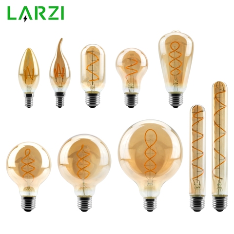 LARZI T45 ST64 G80 G95 G125 espiral de luz LED filamento de la bombilla 4 W 2200 K Retro Vintage lámparas iluminación decorativa regulable lámpara de Edison ► Foto 1/6