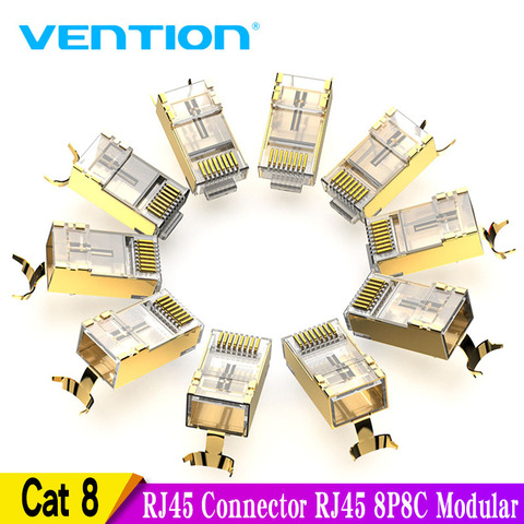 Vention-conector RJ45 Cat8 RJ45 8P8C, Cable Ethernet Modular Cat 8 FTP, Conector de cabeza chapado en oro RJ45, conector de red de engarce Cat8 ► Foto 1/6