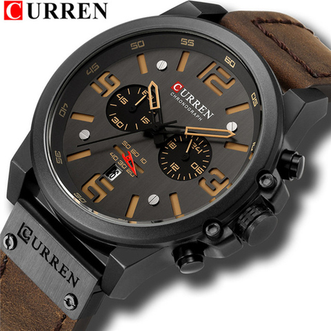 CURREN-relojes deportivos de cuarzo para hombre, cronógrafo militar de cuero, resistente al agua, con fecha, informal, a la moda, 8314 ► Foto 1/6