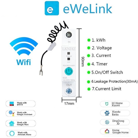 Disyuntor inteligente WIFI de carril Din 1P, medidor de consumo de energía, kWh, temporizador, relé, voltímetro para casa inteligente ► Foto 1/6