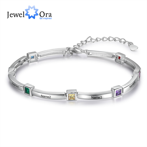 JewelOra-Pulseras con incrustaciones cuadradas personalizadas, brazaletes con 8 nombres grabados, regalo de Navidad para madre ► Foto 1/6