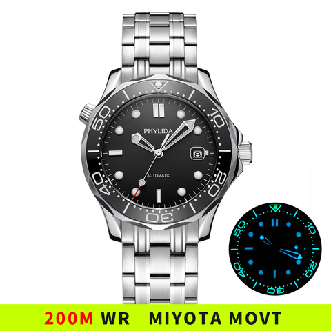 MIYOTA-reloj mecánico automático resistente al agua, pulsera de cristal de zafiro de estilo desvi300 M totalmente lumado, japonesas negras, 20BAR, 200M ► Foto 1/5