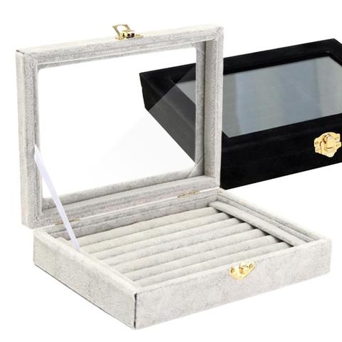 Soporte de anillo de terciopelo para pendiente de madera, caja de almacenamiento de joyas, organizador para presentación de joyas ► Foto 1/6