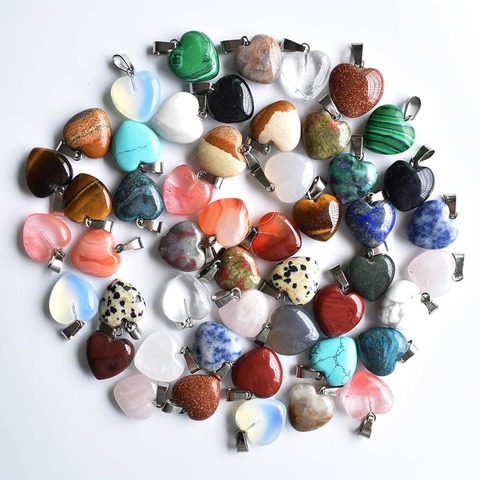 Venta al por mayor 50 unids/lote moda de buena calidad natural mezcla de piedra corazón charms colgantes de 16mm para accesorios de joyería hacer libre ► Foto 1/6